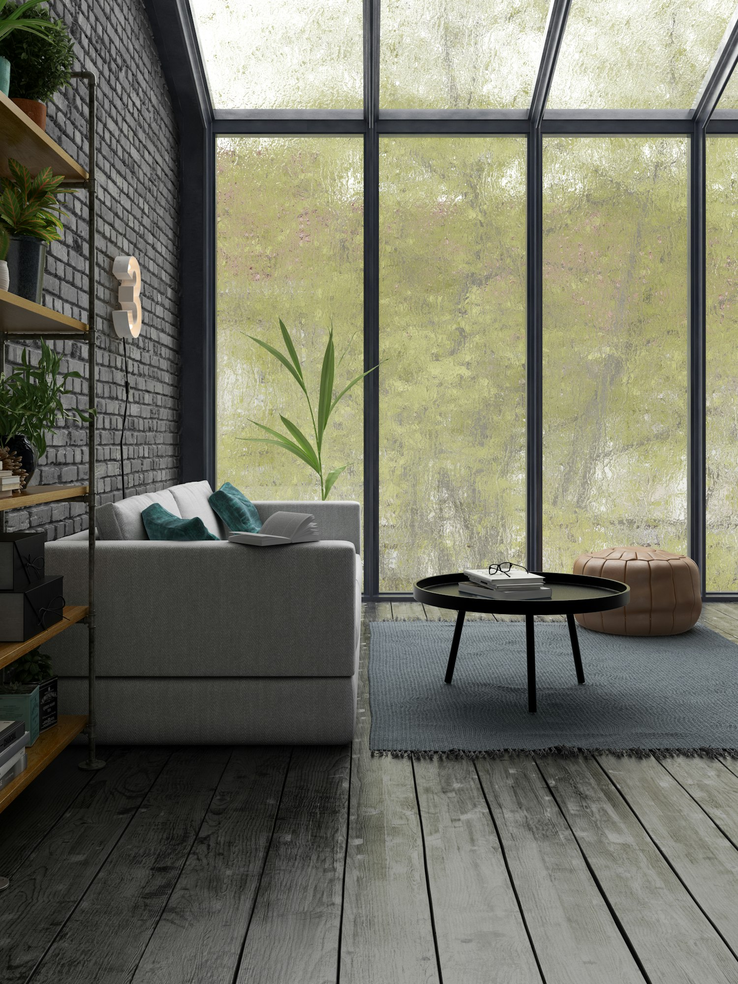 Loft style interior design 3D rendering